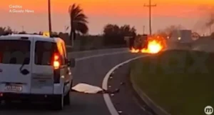 Carro da prefeitura atropela indígena e pega fogo na MS-289